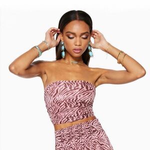 Ramy Brook Adella Strapless Crop Top in Flirt Pink - S - Zebra Print, Tie Back